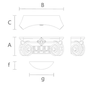 Columns capitals with volutes and flower from oak