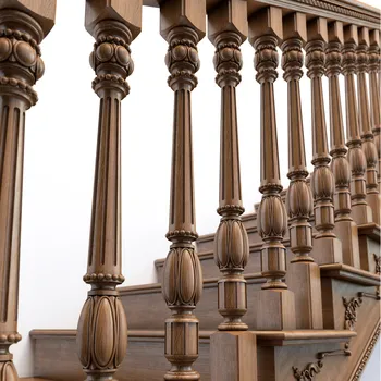 Ionic Round Baluster, Fluted Wooden Spindle for Stairs