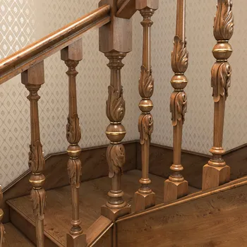 Wooden baluster for interior, Carved floral spindle