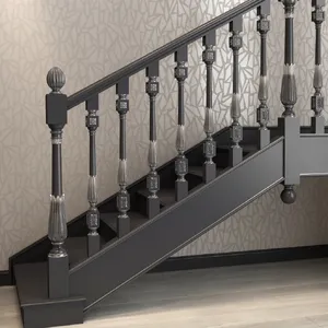 Antique wood round baluster, Decorative stairs part Traditional wood staircase baluster with carved rosettes