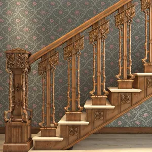 Art Nouveau decorative oak baluster with laurel stems