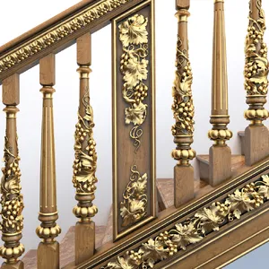 Antique carved stair baluster decorating with grapevine