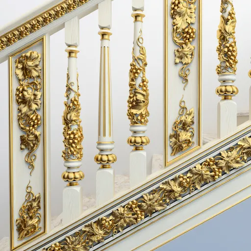 Carved Stair Baluster Decorating with Grapevine oak - 2