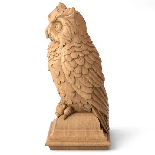 L-064-2 Carved Owl finial topper beech