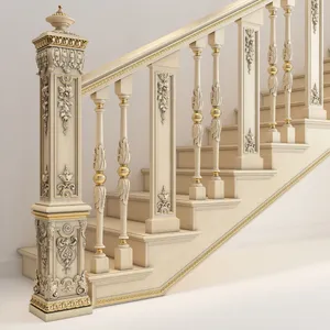 Ornamental oak stair post, Antique newel post Baroque style staircase post with flowers from oak