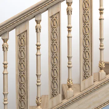 Wood balusters with lilies rectangular Art Nouveau style