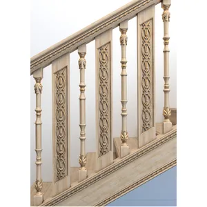 Staircase with Rectangular wooden balusters with lilies in Art Nouveau style
