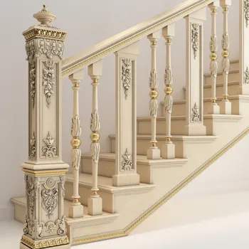 Craftsman Style Wood Stair Balusters with Floral Overlay