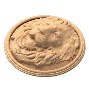 M-002 Carved lion head oak applique round - 2