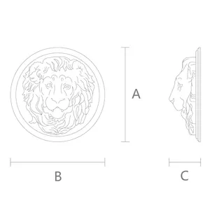M-002 Carved lion head oak applique round - 1
