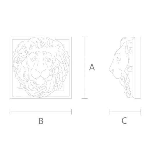 Wood Applique Lion Head Square-shaped - 1