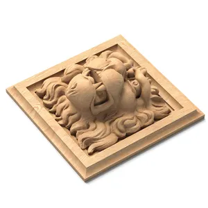 Carved beech wall decor lion head square-shaped - 1