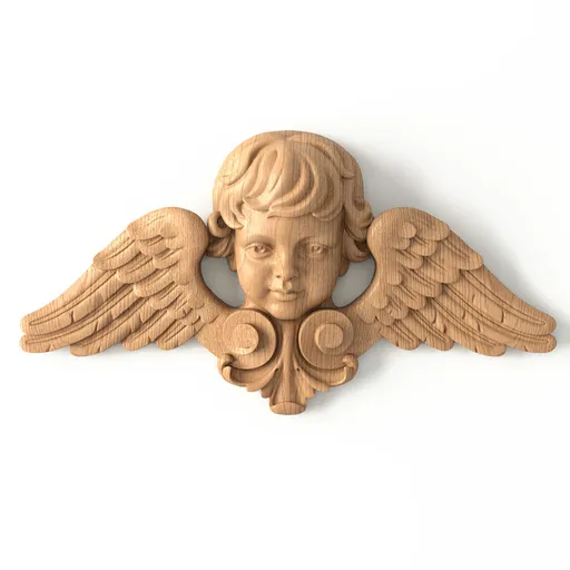 M-013 Carved winged cherub wall decor from oak