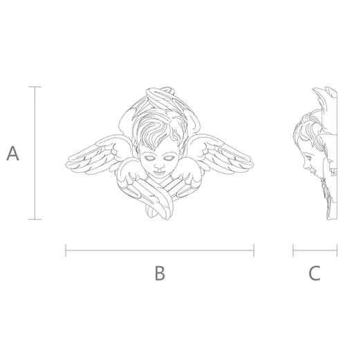 M-016 Carved applique of a winged cherub angel head from oak
