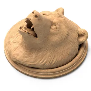 Carved bear head trim solid wood - 1