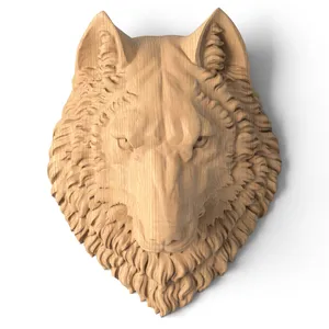Wooden carved wolf head - wall decor for your home Carved Wood Wolf Head