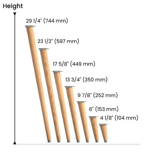 Oak tapered easy installation round table legs quiet luxury