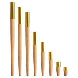 Oak furniture feet with golden top rounded tapered - 1