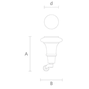 Oak and beech tapered furniture feet with wheels flat top