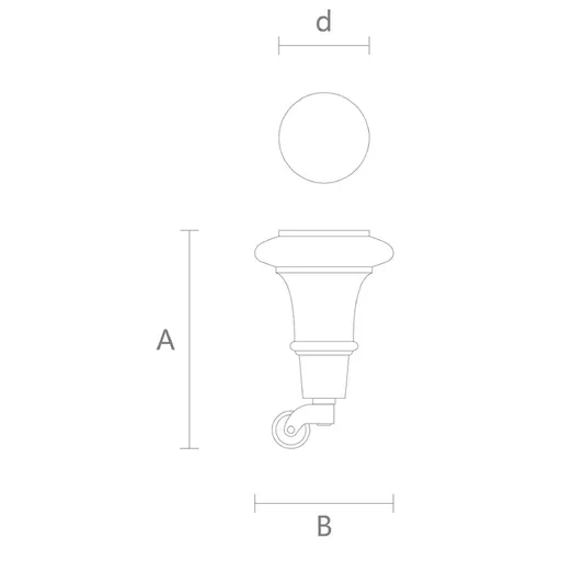 Oak and beech tapered furniture feet with wheels flat top
