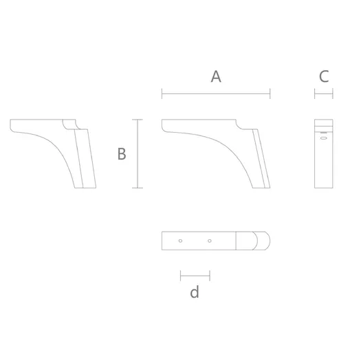 Arched bracket feet from oak for furniture