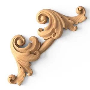 Petite Acanthus Wood Corner Applique with Diagonal Stem - 5"