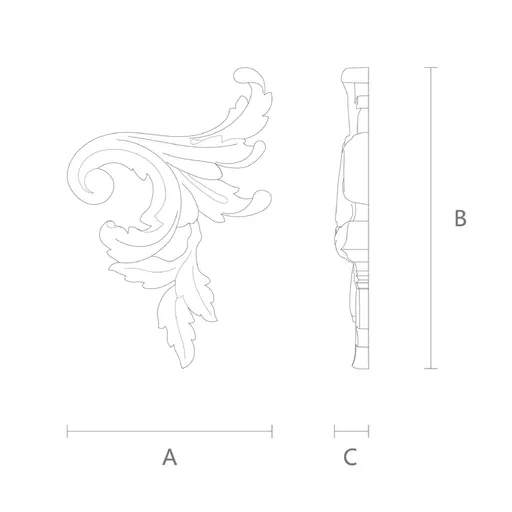 Wooden Scroll Onlay with Acanthus Leaves, right