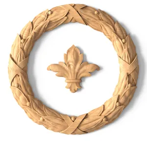 Round beech wreath and fleur-de-lis carved onlay