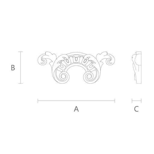 N-041 Small Wood Corner Applique with Channeled Scrolls