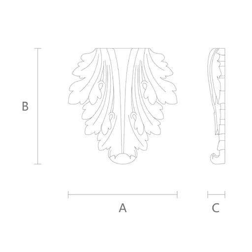 N-109 small vertical carved acanthus oak applique