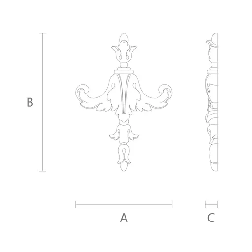 Small Neoclassical Symmetrical Wood Pendant Applique