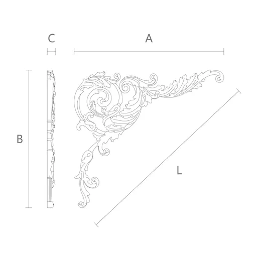 N-184L Classic Acanthus Scroll Wood Corner Onlay