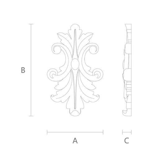 N-190 vertical ornate leaf oak onlay applique victorian style