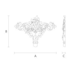 vertical flowers basket wood carving applique 