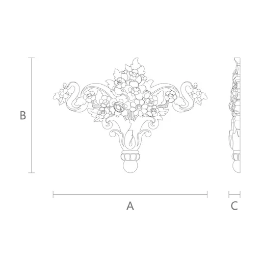 vertical flowers basket wood carving applique 