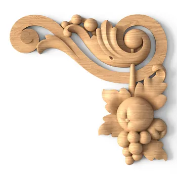 Left Wooden Corner Applique with Grape Motif Left Wooden Corner Applique with Grape Motif
