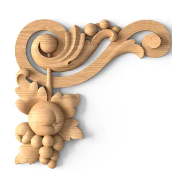Right Wooden Corner Applique with Grape Motif Right Wooden Corner Applique with Grape Motif