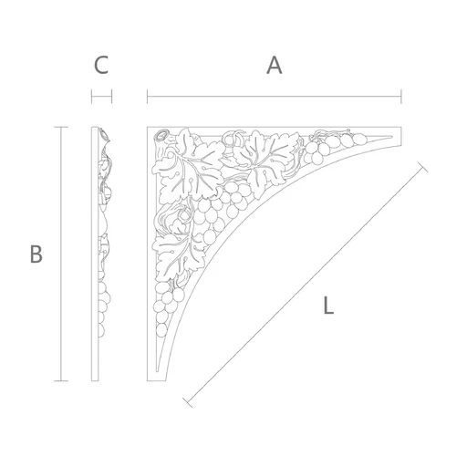 N-261 corner architectural grapes wood onlay applique