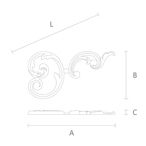 N-296R small corner hand carved scroll wood applique