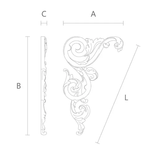 Left-Facing Delicate Scroll Wood Corner Applique  - 1 