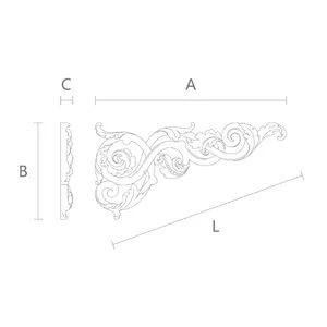 ornamental floral acanthus 20-inch left wooden corner onlay
