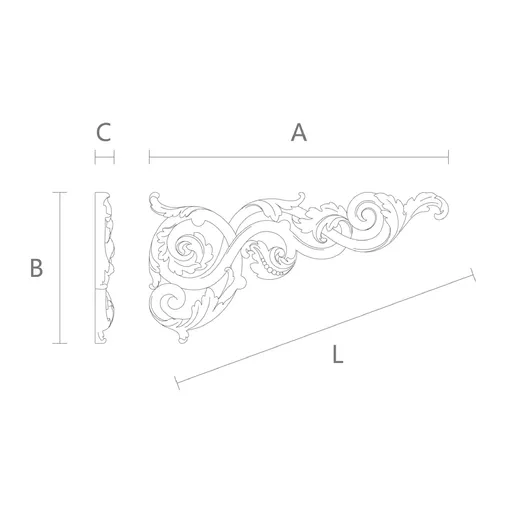 ornamental floral acanthus 20-inch left wooden corner onlay