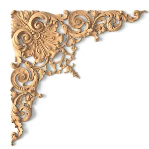 Elaborate Beaded Acanthus Wood Corner Onlay - Medium Sizes