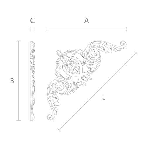 Medium Decorative Symmetrical oak Corner Applique