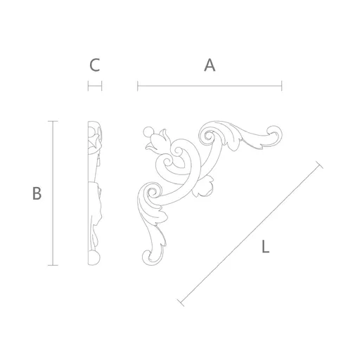 small Elegant Heart Scroll Wood Corner Onlay