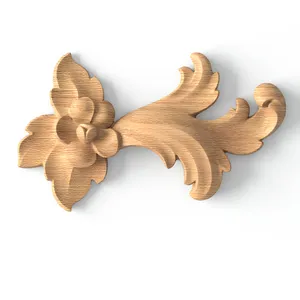 Small Right Wooden Scroll Onlay with Floral Motif Right Petite Floral Acanthus Wood Scroll Onlay