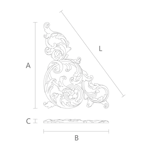 N-440L Left Openwork Acanthus oak Corner Onlay