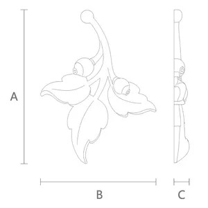 Oak Carved miniature floral branch applique, Left