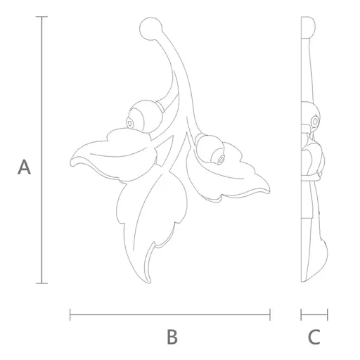 Oak Carved miniature floral branch applique, Left
