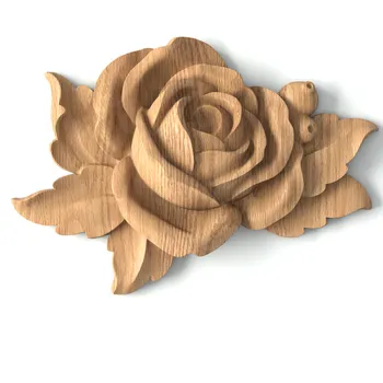 Carved Rosebud Applique, Flower Wall Onlay